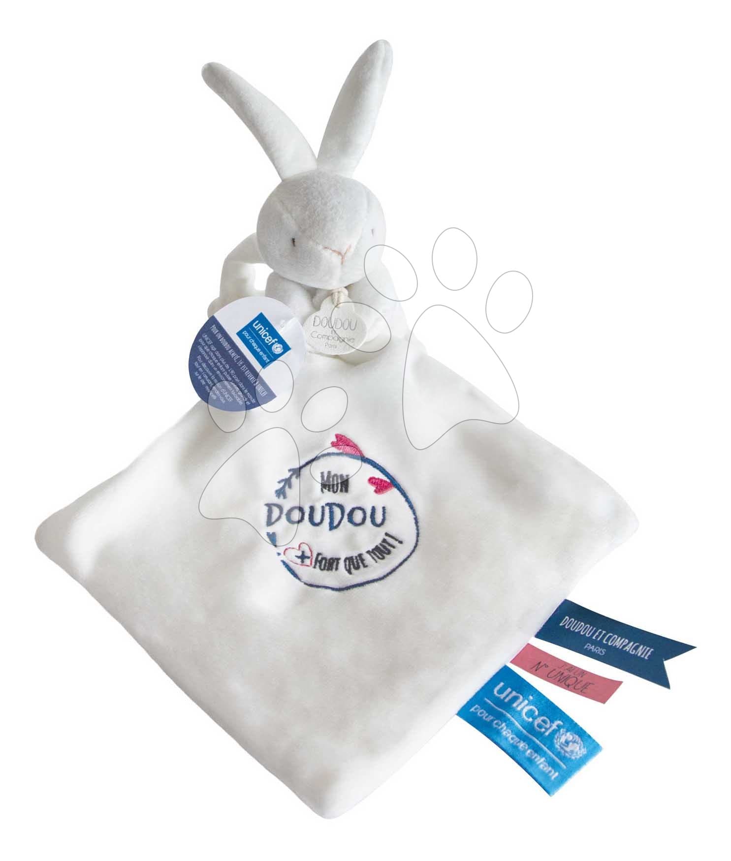 Plyšový zajačik na maznanie Mon Doudou Unicef Collection Doudou et Compagnie v darčekovom balení s vrecúškom biely 10 cm od 0 mes