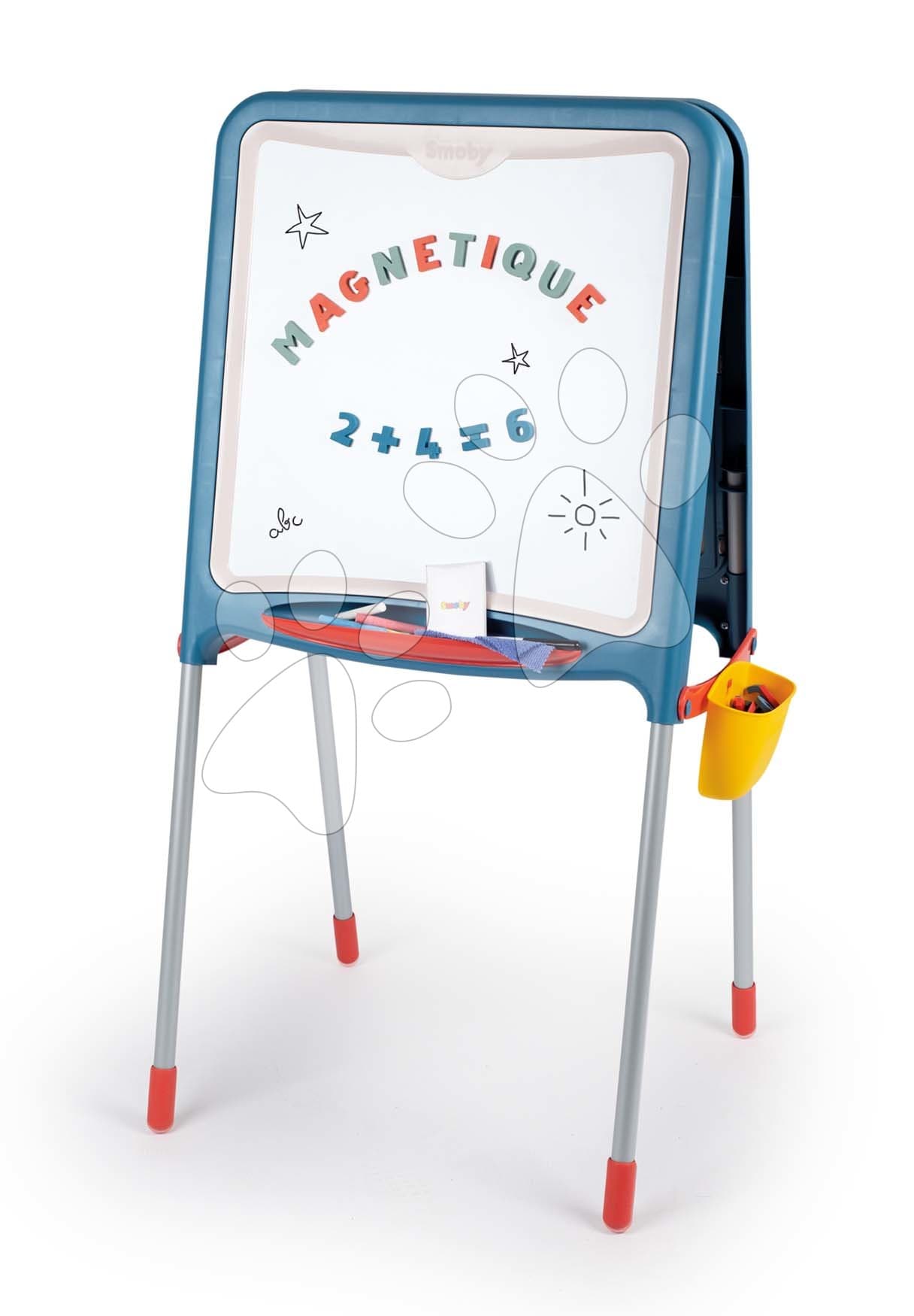 Tabuľa kovová obojstranná na kriedu a magnetky Metal Board Smoby s úložným priestorom a 80 doplnkami 105 cm vysoká