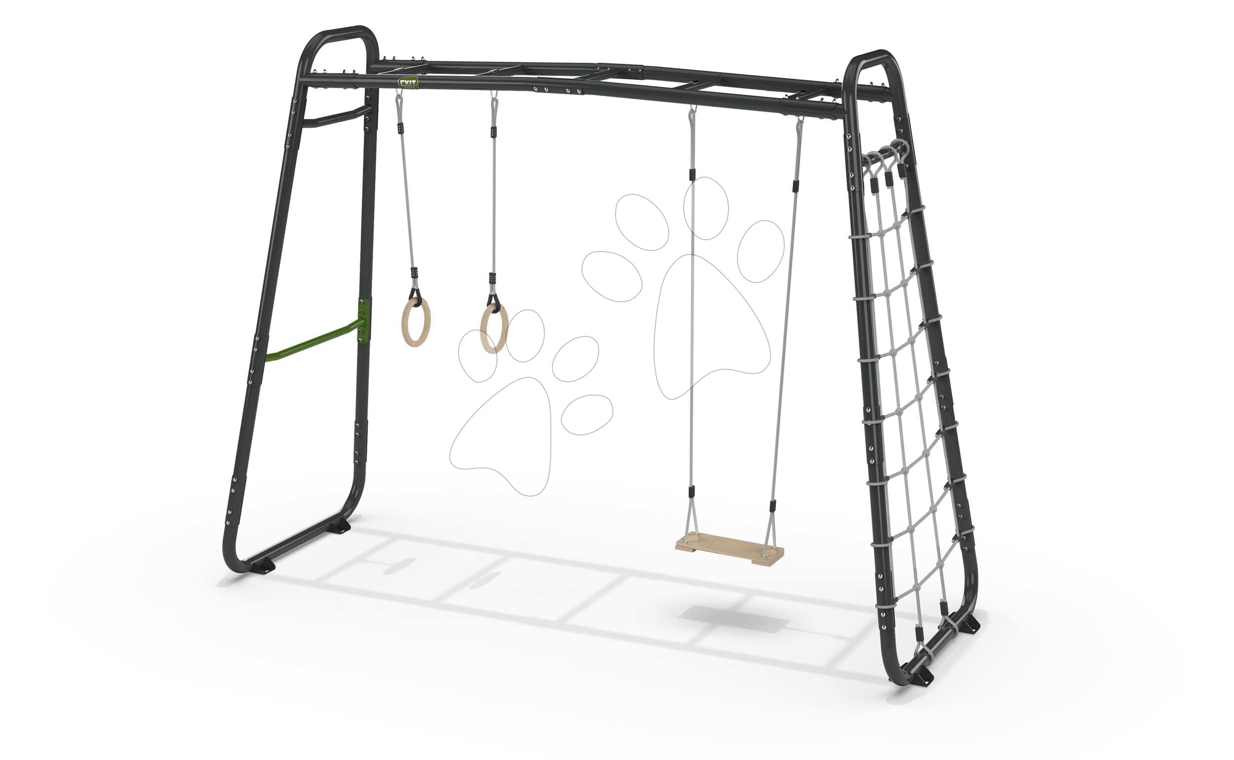 Multifunkčné fitness centrum GetSet Monkeybar MB210 Exit Toys rozšíriteľné s gymnastickými kruhmi hojdačkou a sieťou na šplhanie