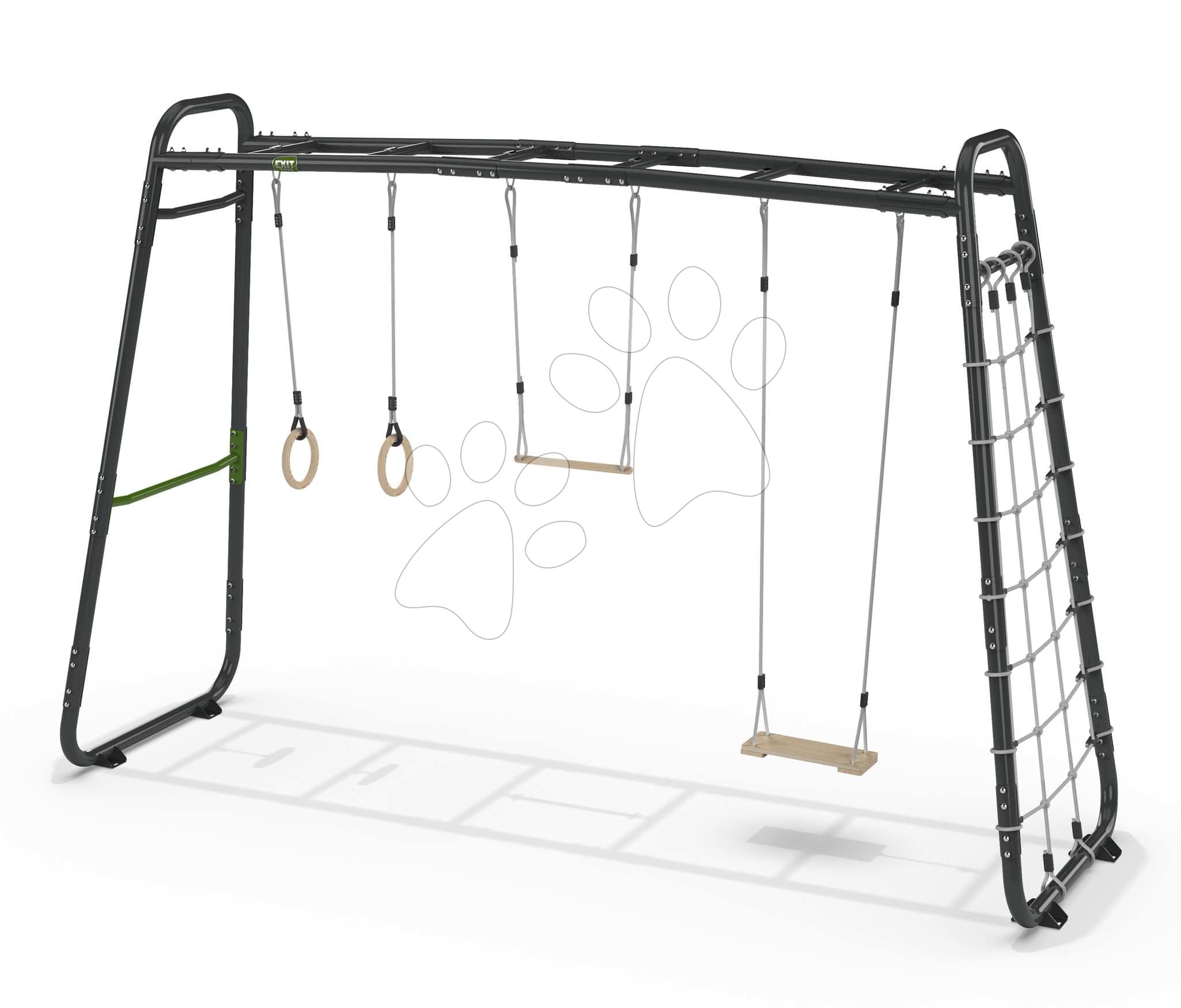 Multifunkčné fitness centrum GetSet Monkeybar MB310 Exit Toys rozšíriteľné s gymnastickými kruhmi hojdačkou hrazdou a sieťou na šplhanie