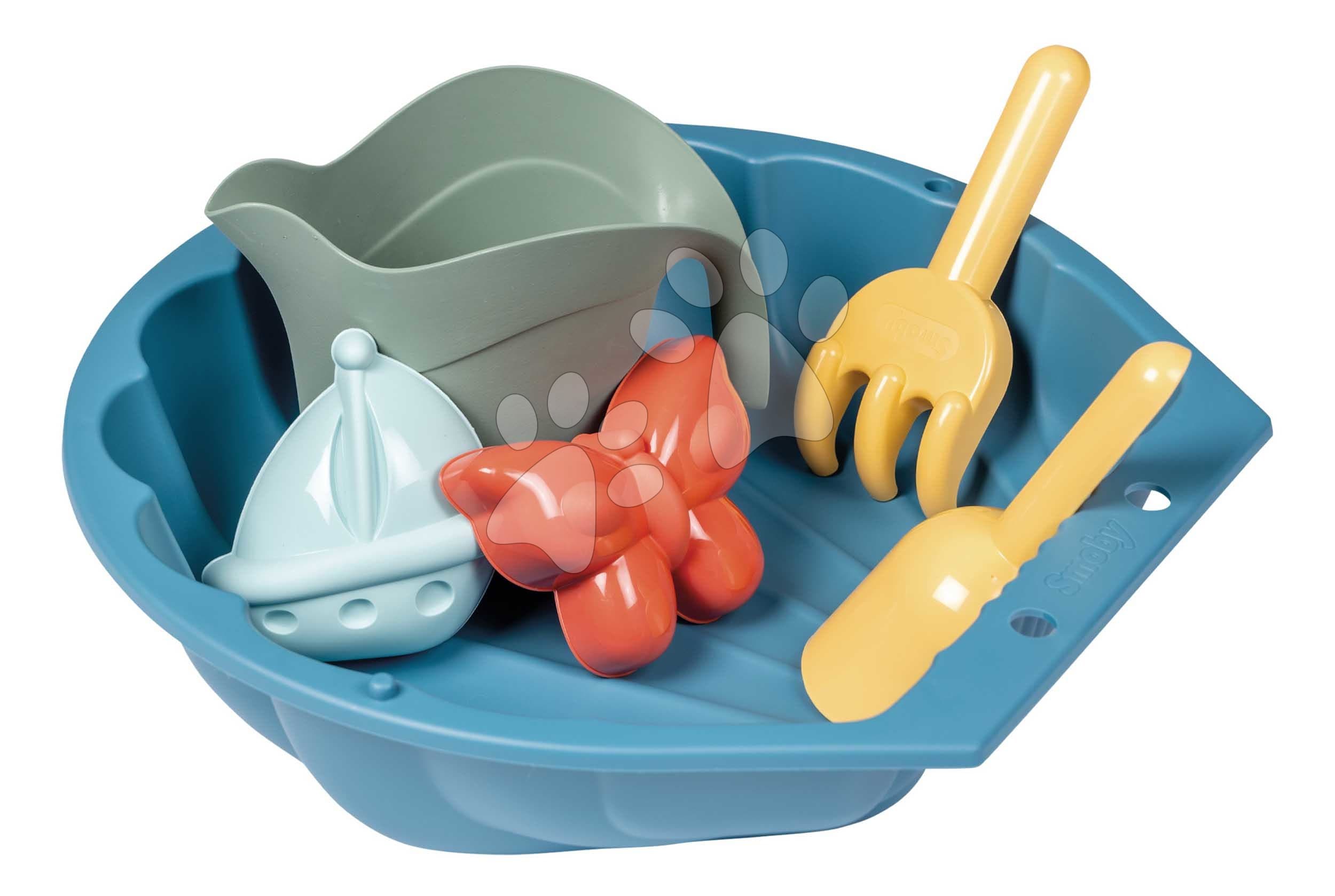 Pieskovisko mušľa s krhličkou Mini Sand Pit Life Smoby lopatka s hrabličkami 35 cm pre malé priestory od 18 mes