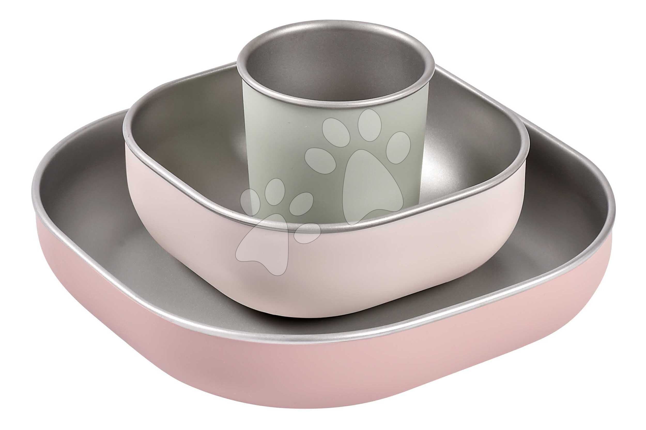 Jedálenská súprava Stainless Steel Meal Set Cotton Candy Beaba z nehrdzavejúcej ocele 3 dielna ružová od 4 mes