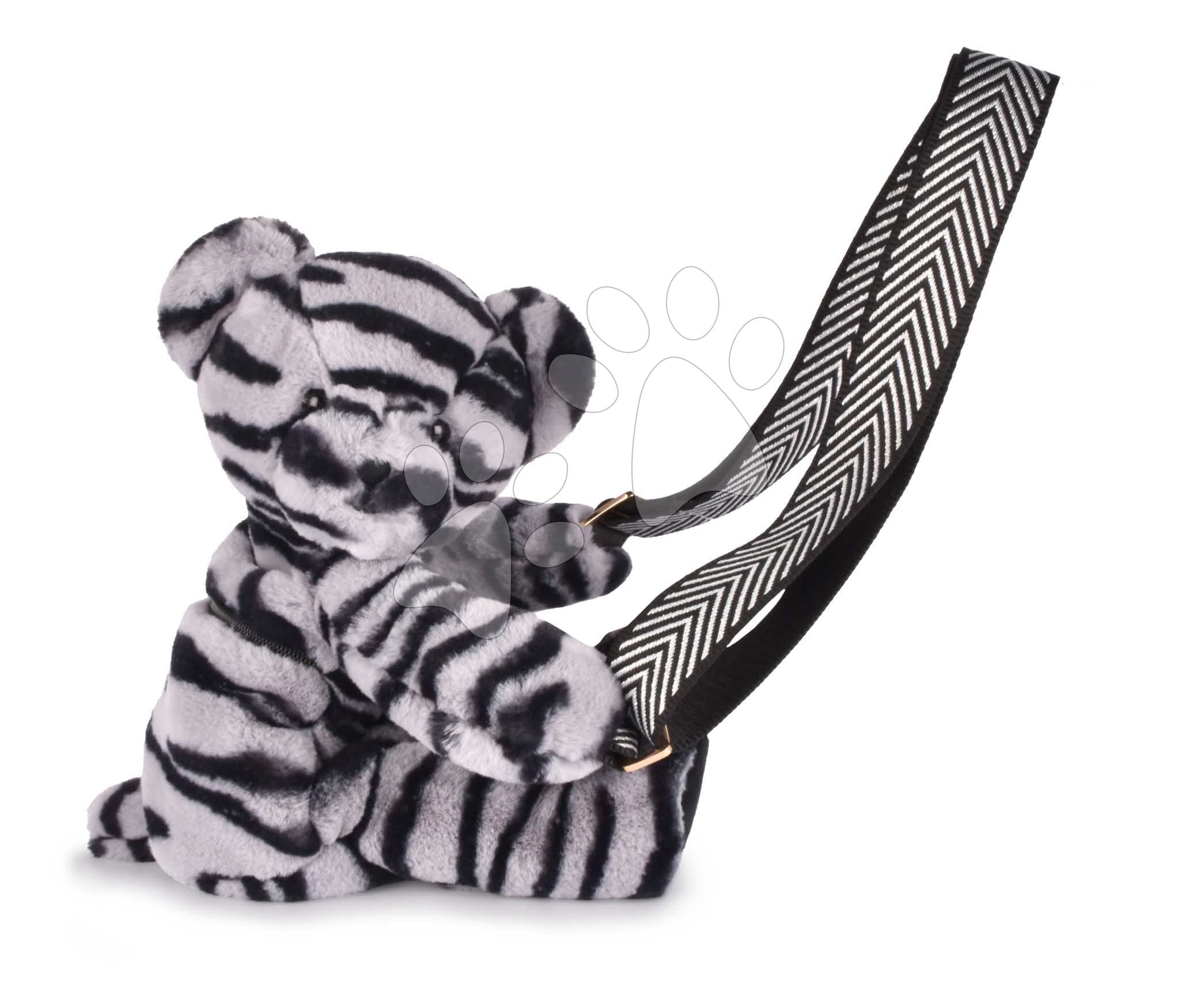Plyšový crossbody vak medvedík Bag Zebra Teddy Bear Doudou et Compagnie s popruhom sivo-čierny 30 cm od 24 mes