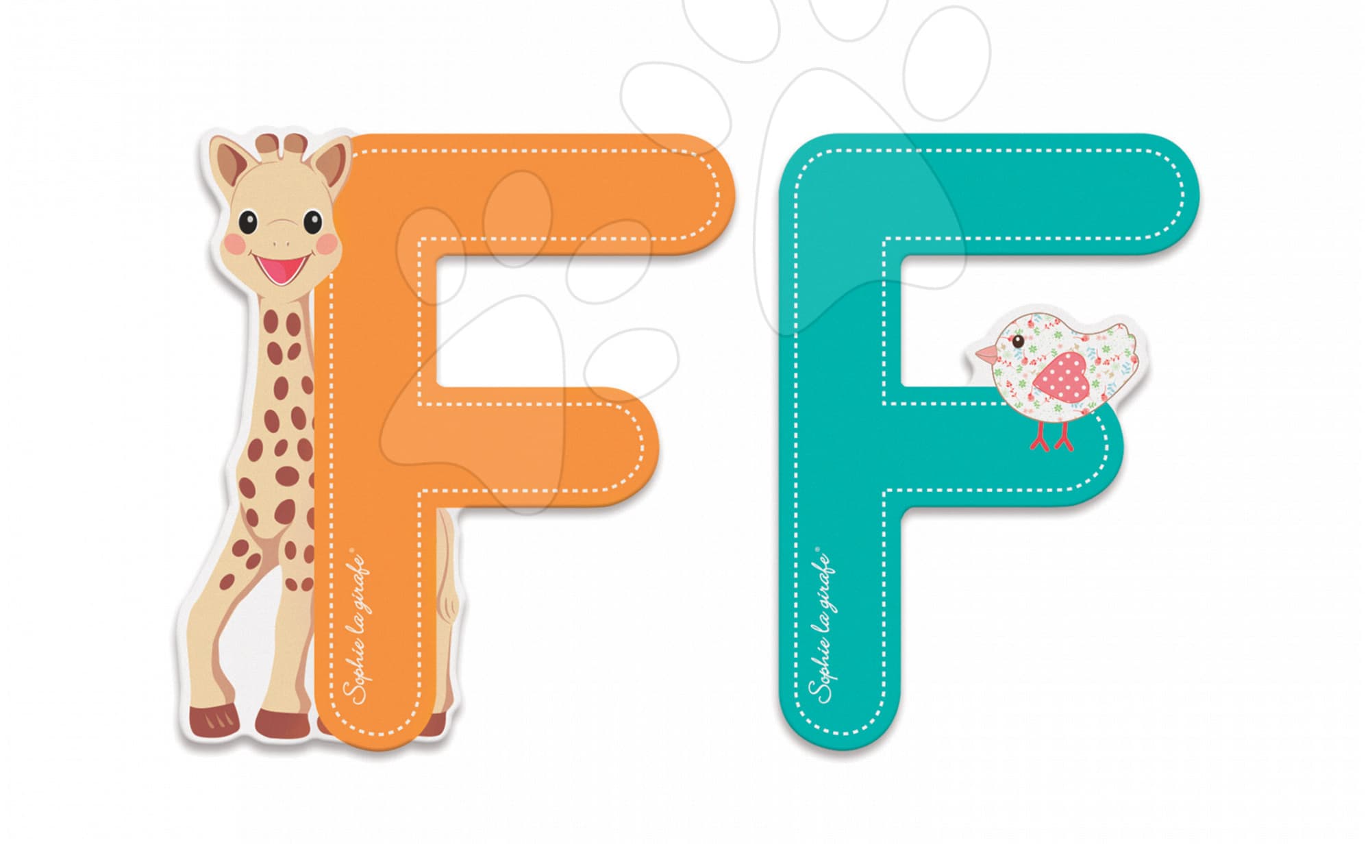 Janod drevené písmeno F Sophie The Giraffe 09550 oranžové tyrkysové