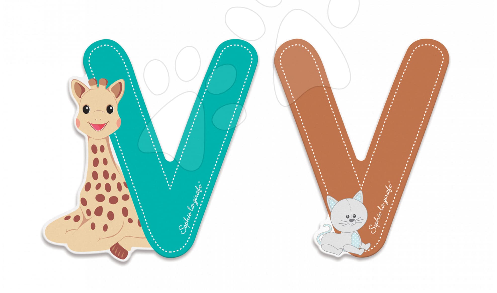 Janod drevené písmeno V Sophie The Giraffe 09566 tyrkysové hnedé