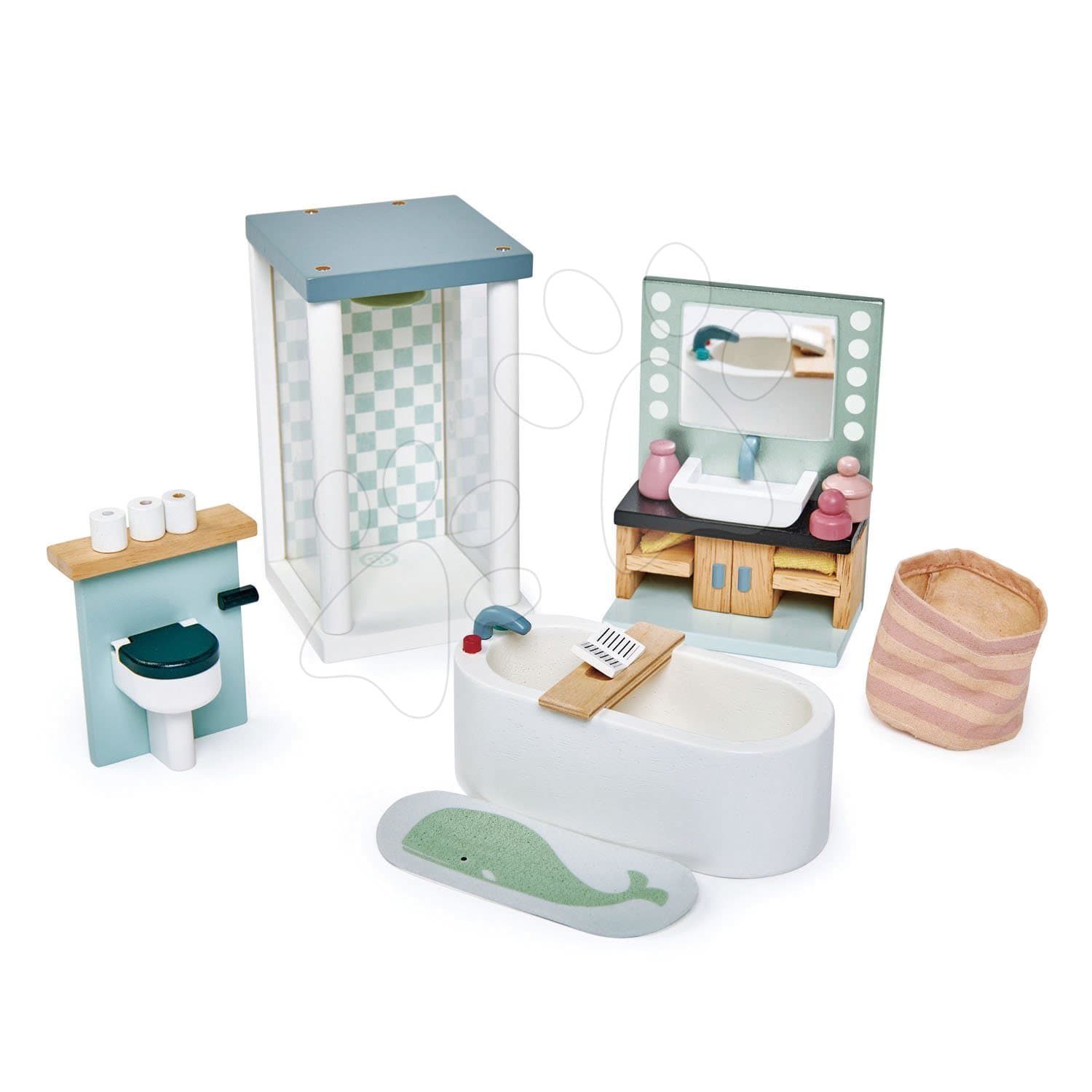 Drevená kúpelňa Dovetail Bathroom Set Tender Leaf Toys 6-dielna sada s komplet vybavením a doplnkami