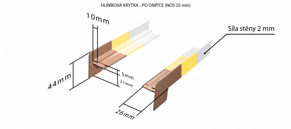 Hliníkové krytky po omietke pre obe strany (k vonkajším ťahaným parapetom) NOS 25 mm pre šírku: 320 mm - Bronz ELOX C33