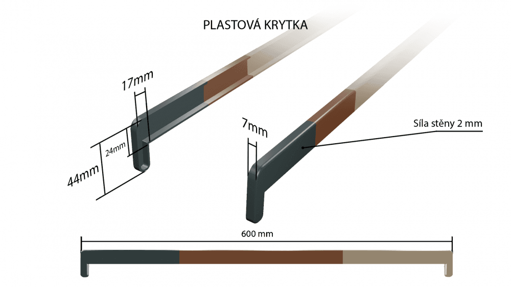 Plastová krytka obojstranná bočná 600 mm (k RENOLITOVÝM parapetom) Dĺžka krytky: 600 mm - Rustikálny dub R15 (Eiche Rustical) 3149008-167 RENOLIT