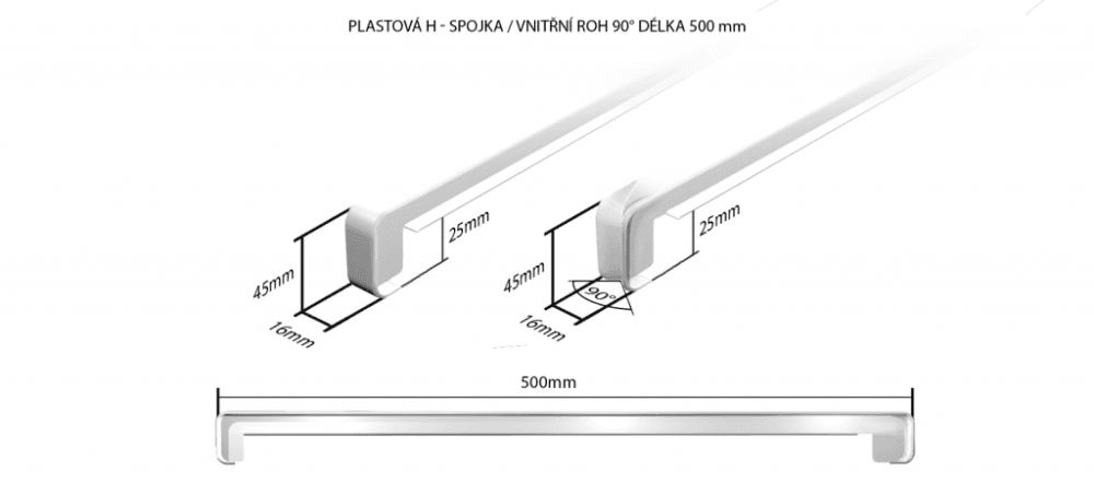 Plastová H - spojka / vnútorný roh 90 ° dĺžka 500 mm (k plastovým parapetom EKONOMY) Dĺžka krytky: 500 mm - Orech EKONOMY