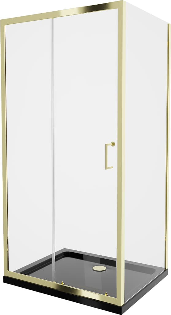 MEXEN/S - Apia Sprchovací kút 90x80, transparent, zlato + vanička so sifónom 840-090-080-50-00-4070G