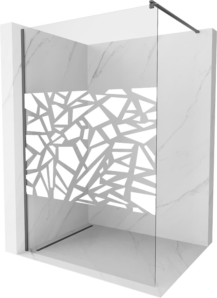 MEXEN/S - Kyoto Sprchová zástena WALK-IN 100 x 200, biely vzor 8 mm, grafit metal 800-100-101-95-85