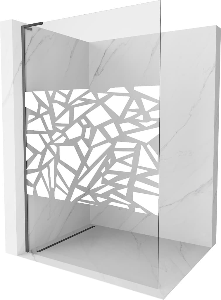 MEXEN/S - Kyoto L Sprchová zástena WALK-IN 100 x 200, biely vzor, grafit metal 800-100-103-95-85