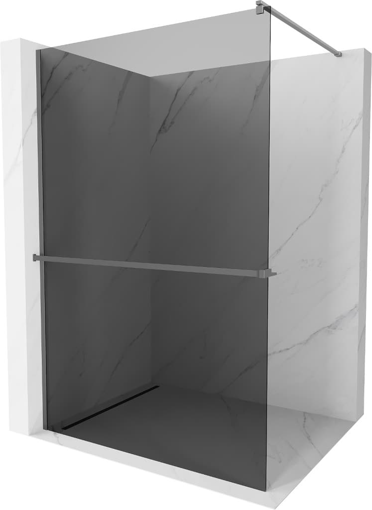 MEXEN/S - Kioto+ Sprchová zástena WALK-IN s poličkou a držiakom uterákov 80 x 200, grafit, grafit metal 800-080-121-95-40