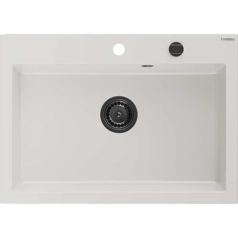 MEXEN/S MEXEN/S - Elix granitový drez 1-miska 700 x 500 mm, biela, sifón čierna 6526701005-20-B