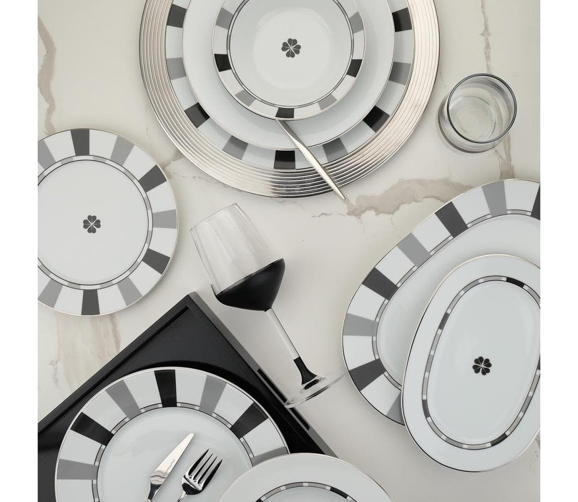 27-dielna jedálenská súprava, biela/šedá, porcelán 710KTP3690