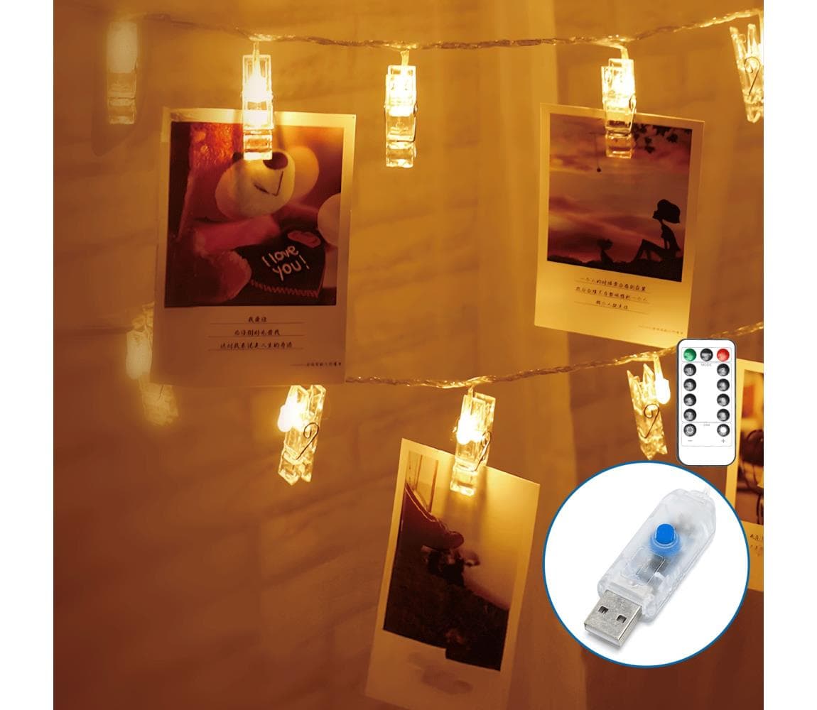 B.V. - LED dekoratívny reťaz 20xLED/5W/USB 6 m teplá biela B103031XG