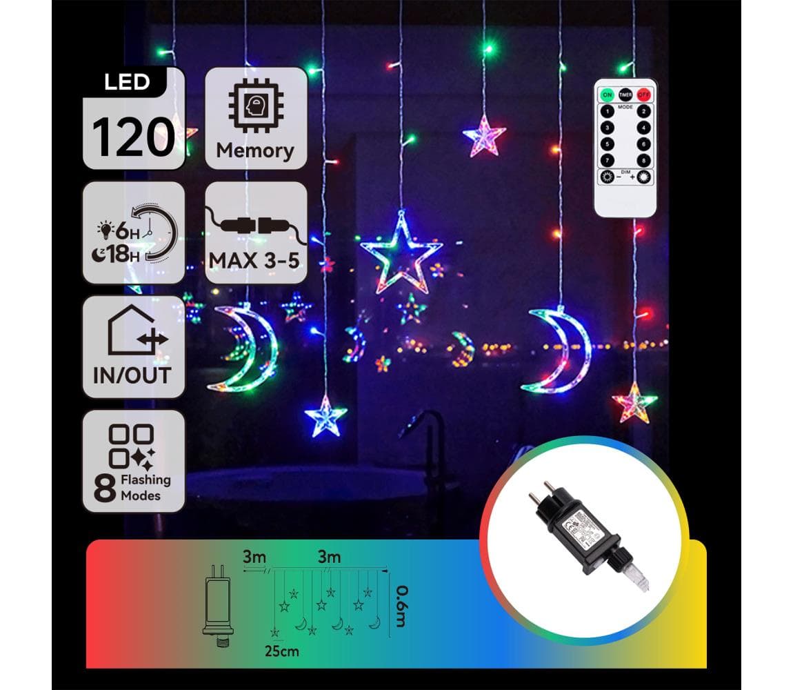 B.V. - LED RGBY vonkajší vianočný svetelný reťazec 120xLED/6W/230V/8 funkcií 3x0,6m IP44 + DO B10303S6W