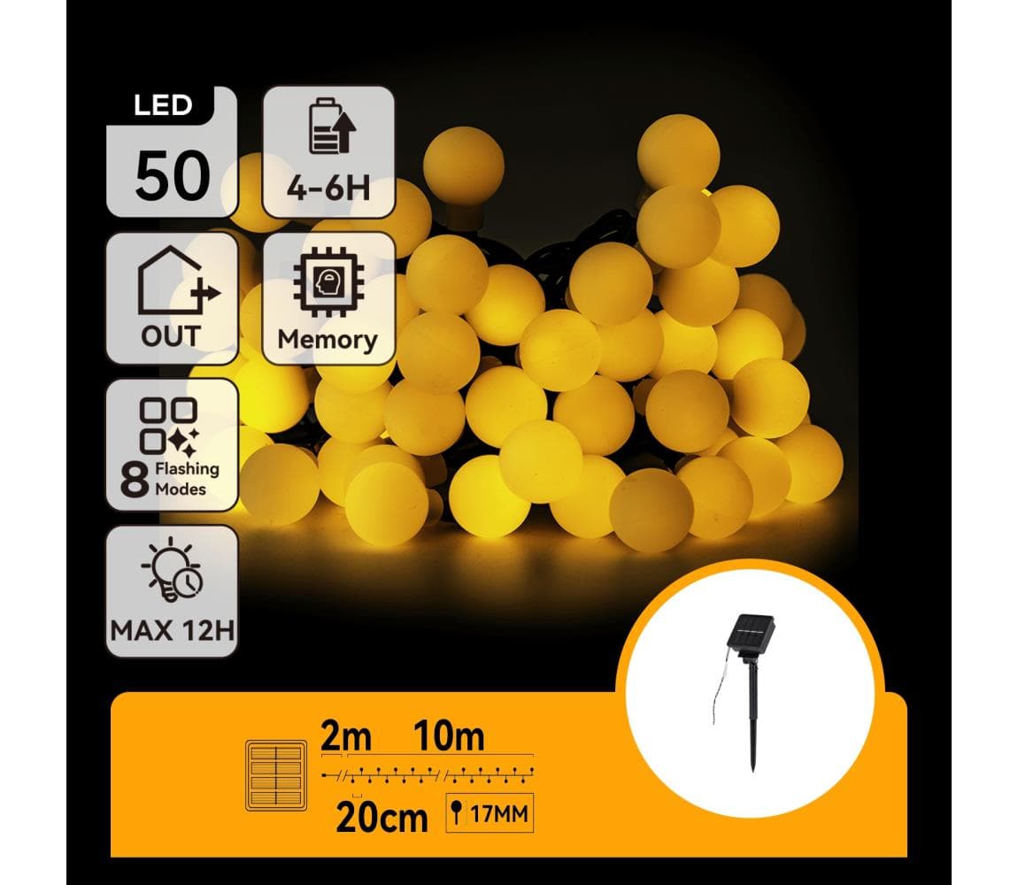 B.V. - LED Solárna dekoračná reťaz 50xLED/8 funkcií 12m IP65 teplá biela B10201JE2