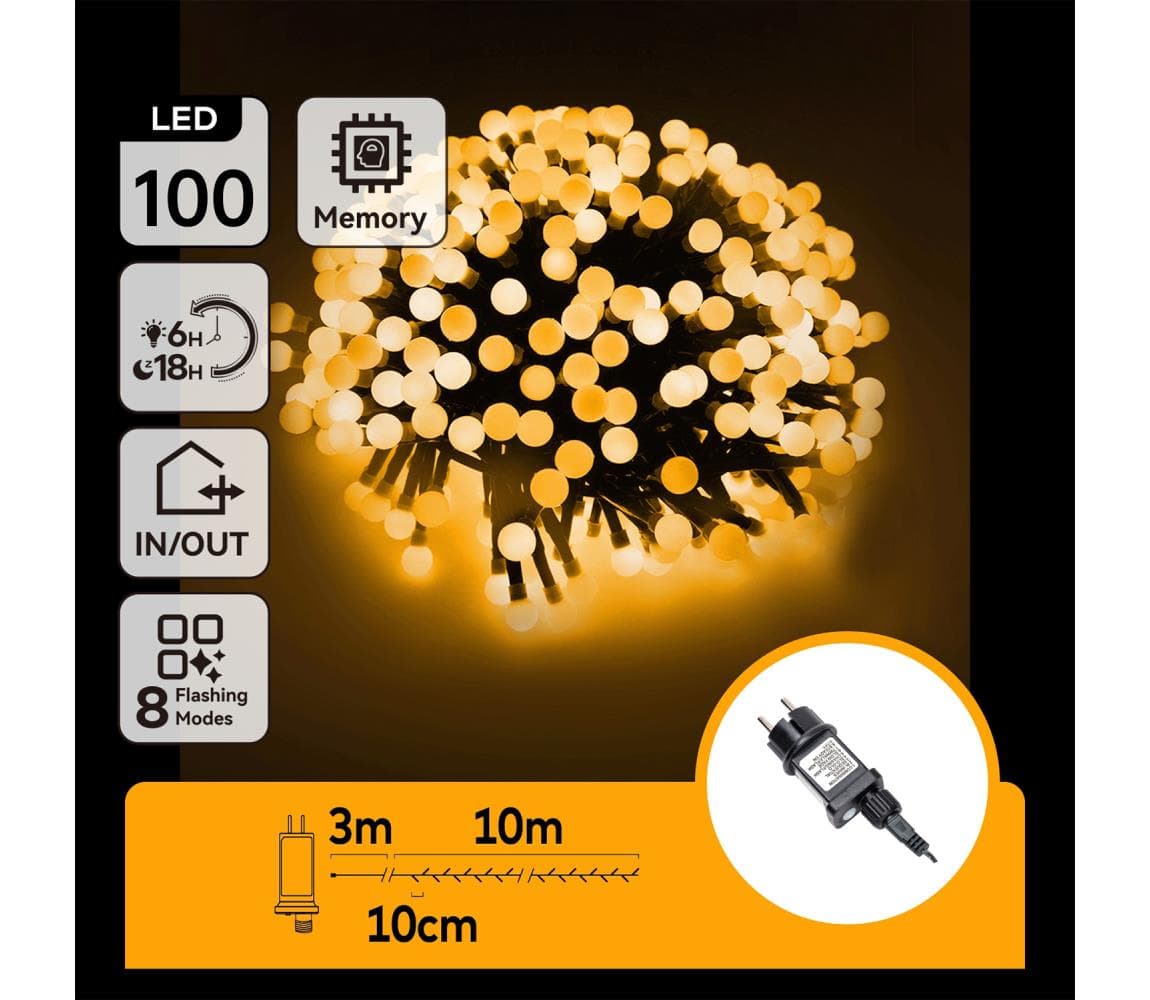 B.V. - LED vonkajší dekoračný reťaz 100xLED/3,6W/230V/8 funkcií 10m IP44 teplá biela B103031OK