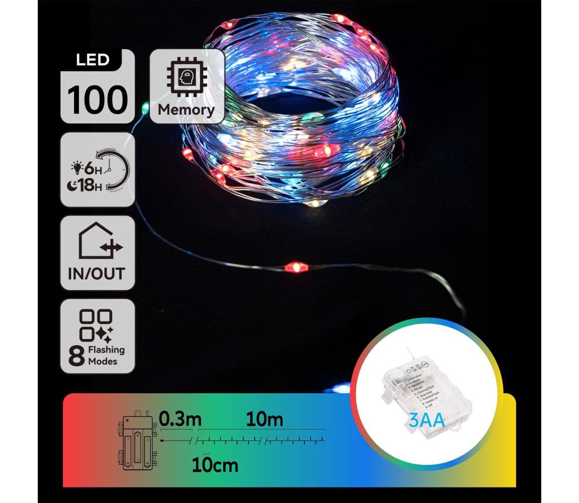 B.V. - LED Vonkajší reťaz 100xLED/8 funkcií 10,3m IP44 multicolor B10303K1G
