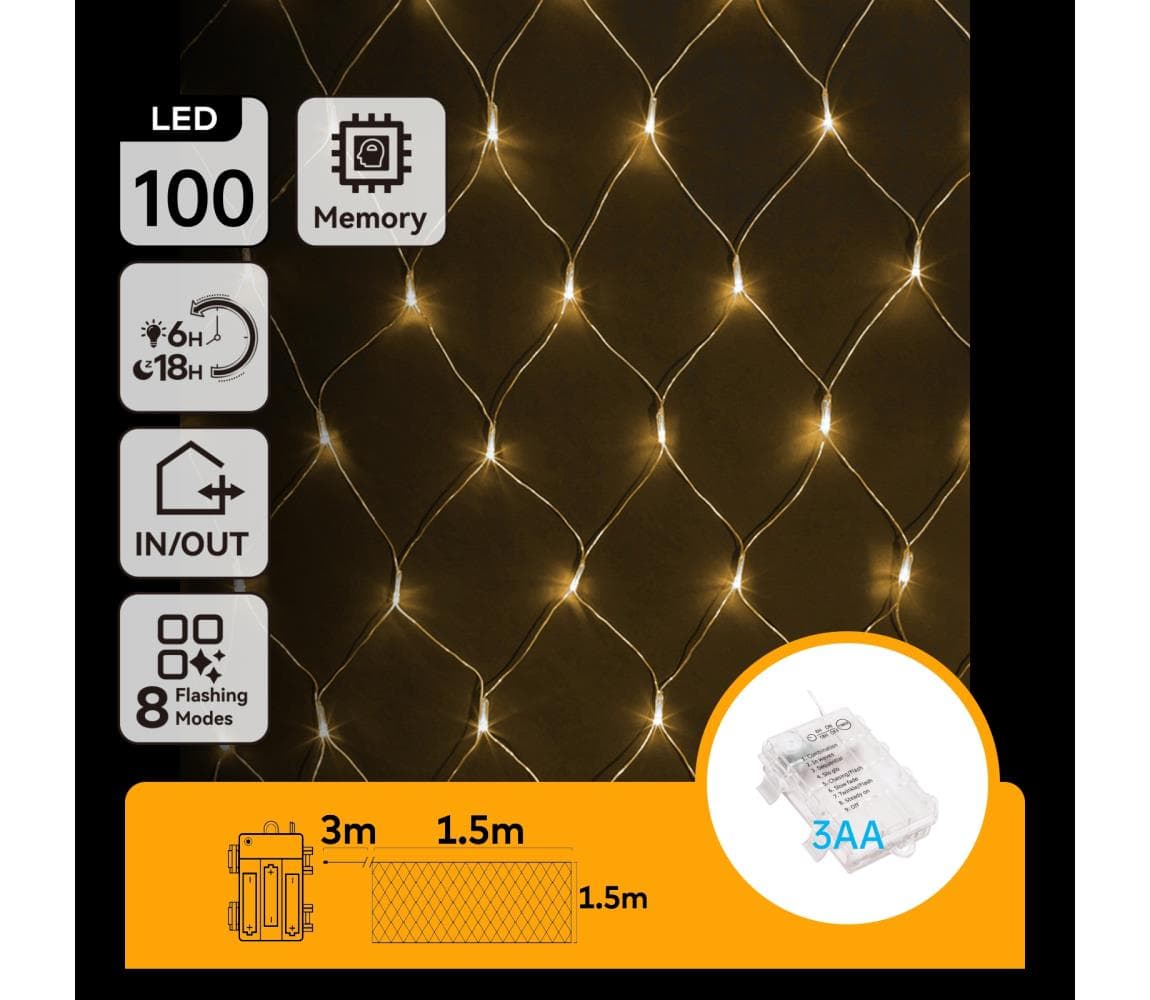 B.V. - LED Vonkajšia reťaz 100xLED/8 funkcií 4,5x1,5m IP44 teplá biela B10303K46