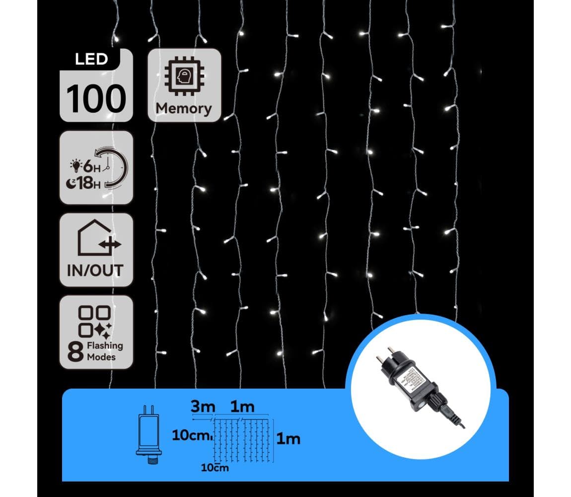 B.V. - LED vonkajšia svetelná reťaz 100xLED/8 funkcií 4x1m IP44 studená biela B103031NU