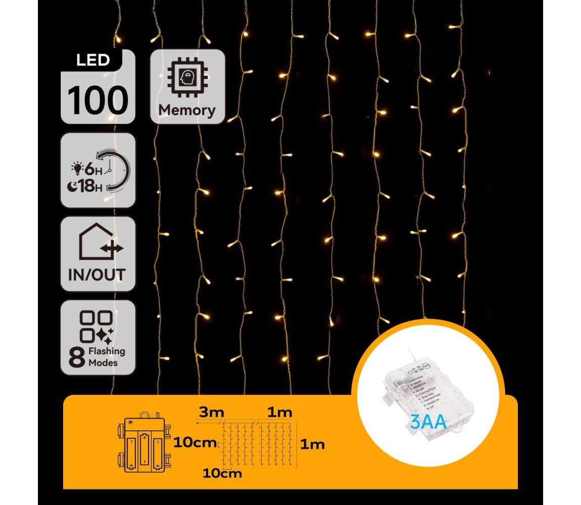 B.V. - LED Vonkajšia vianočná reťaz 100xLED/8 funkcií 3xAA 4x1m IP44 teplá biela B10303K3E