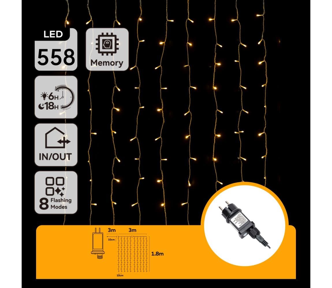 B.V. - Vonkajšia LED vianočná reťaz 558xLED/6W/230V 3x1,8m IP44 teplá biela B10303ABHV