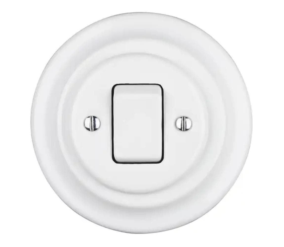 Bohemia-Design - Retro porcelánový jednoduchý vypínač s rámčekom č. 7 biela 12357552