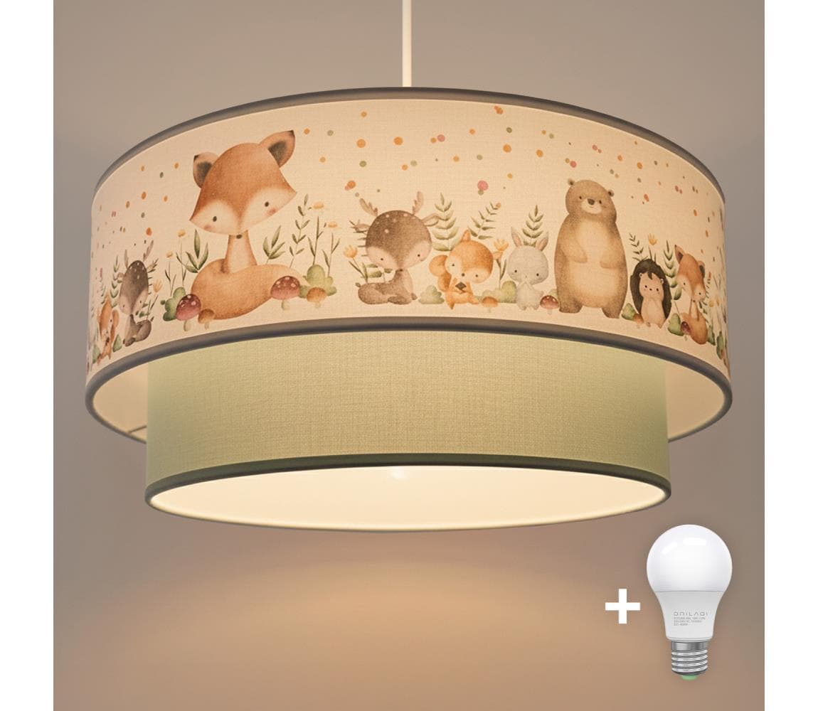 Brilagi- LED detský luster na lanku BOBO 1xE27/60W/230V pr. 40 cm biela/zelená/so zvieratkami. 8590828051268