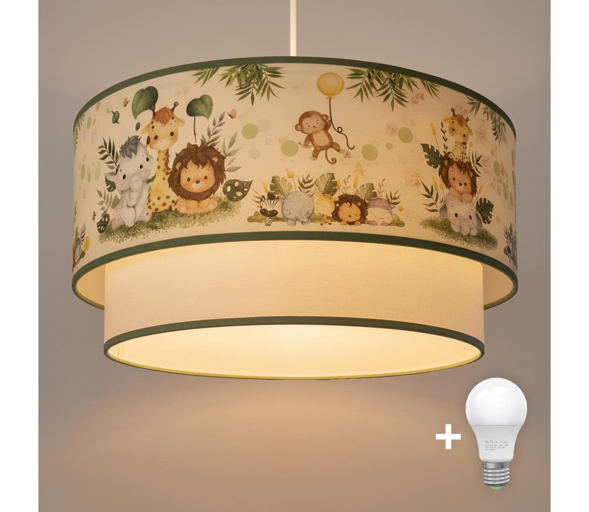 Brilagi-LED Detský závesný luster na lanku BOBO 1xE27/60W/230V pr.40cm krém./zelená/džungľa 8590828051282