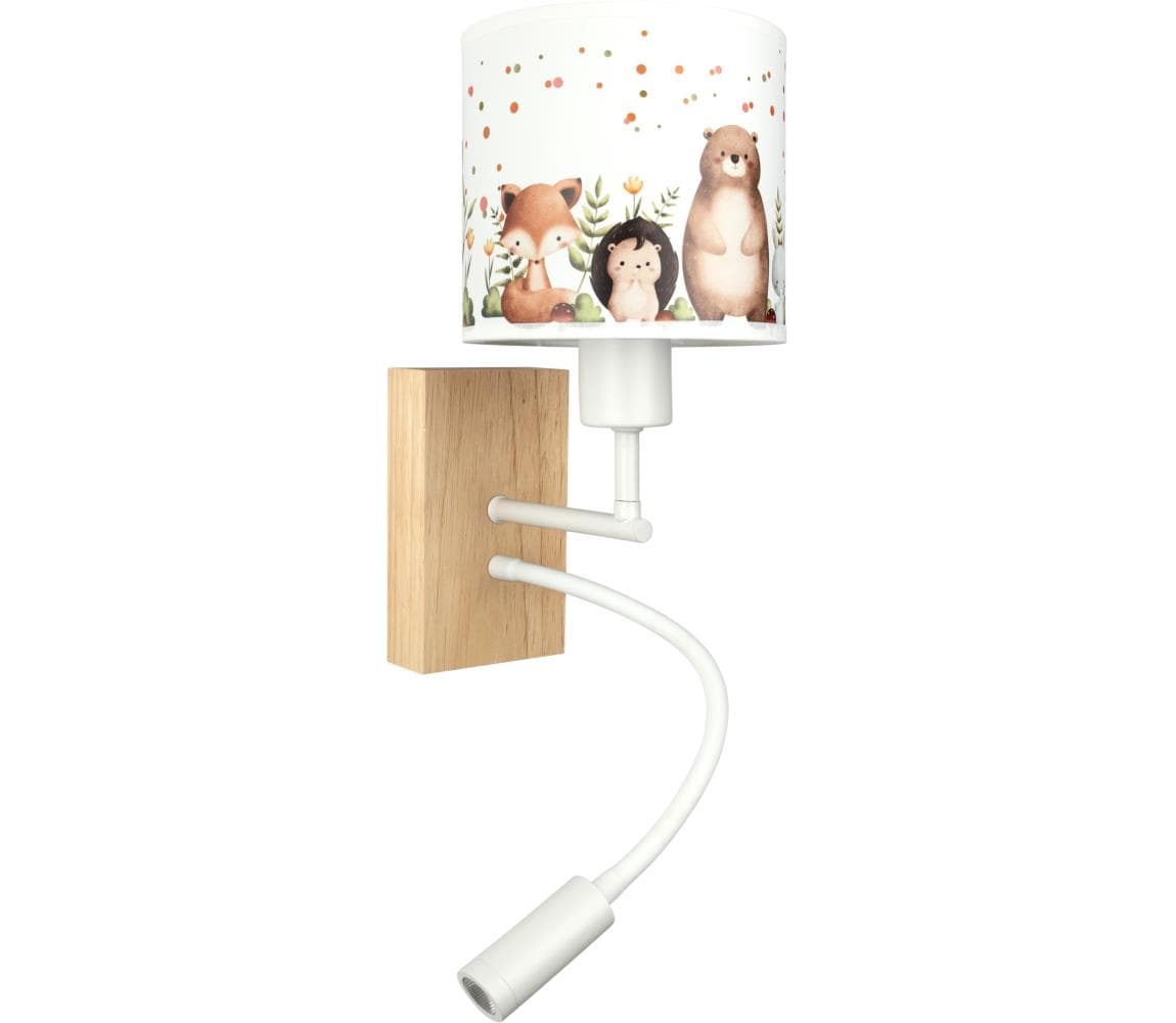 Brilagi - LED Flex. lampa BOBO WOOD 1xE27/25W/230V + LED/3W dub/biela/zvieratká BG1565+BG5587