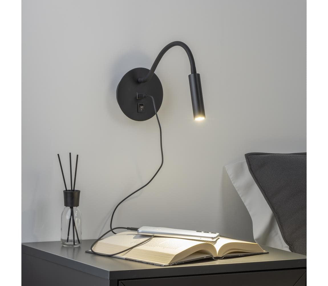 Brilagi - LED Flexibilná nástenná lampa s USB portom MAYA LED/3W/230V čierna BRI101