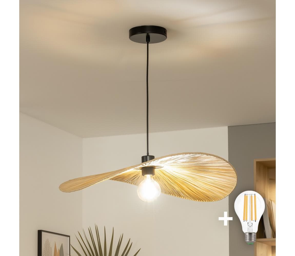Brilagi - LED luster na lanku CERIA BOHO 1xE27/40W/230V, priemer 60 cm, rafia BG3987+EG781095