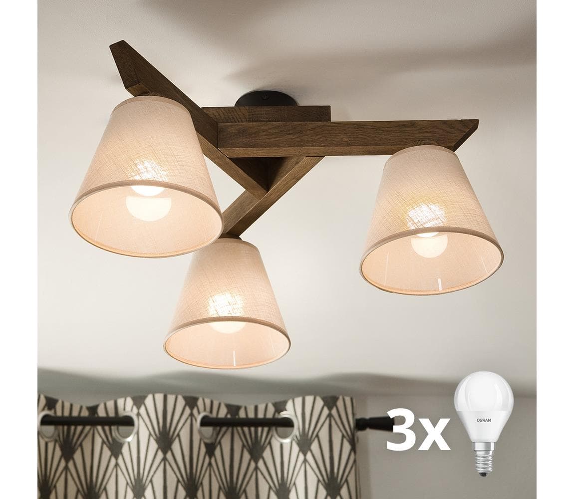 Brilagi - LED prisadený luster ANTHONY 3xE14/40W/230V dub orech/béžová. 8590828610656