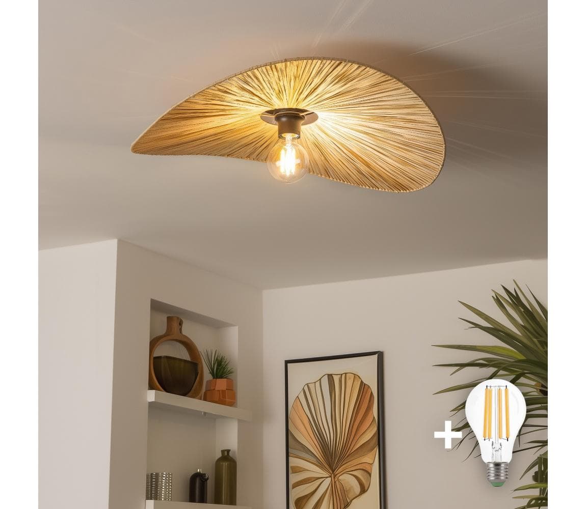 Brilagi - LED prisadený luster CERIA BOHO 1xE27/40W/230V pr. 60 cm rafia/dub BG3985+EG781095