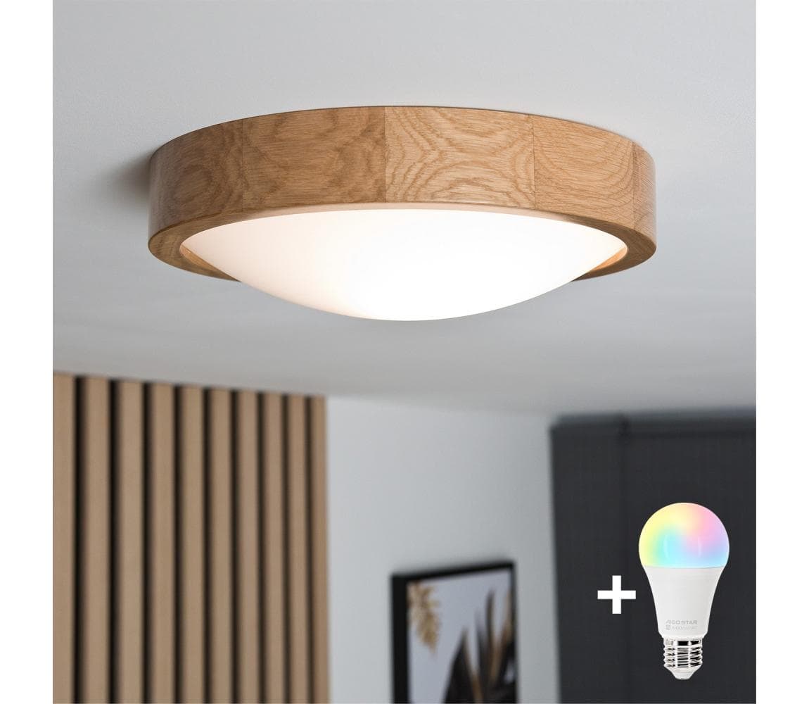 Brilagi-LED RGBW stmievateľné stropné svietidlo CARVALHO SLIM 1xE27/9W/230V Wi-Fi dub pr. 27 BG0741+AI0819