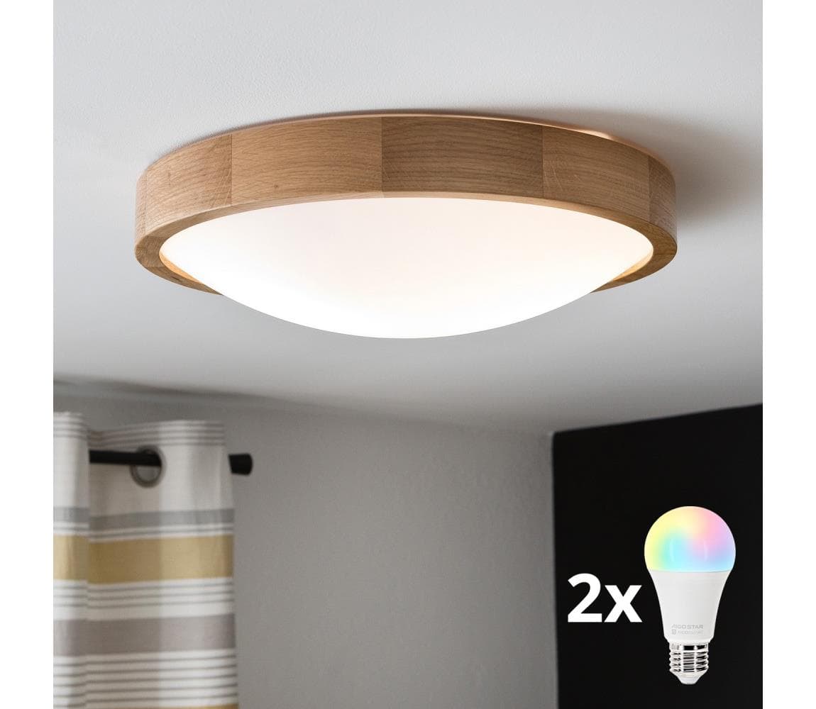 Brilagi-LED RGBW stmievateľné stropné svietidlo CARVALHO SLIM 2xE27/9W/230V Wi‑Fi dub pr. 37 BG0742+2xAI0819