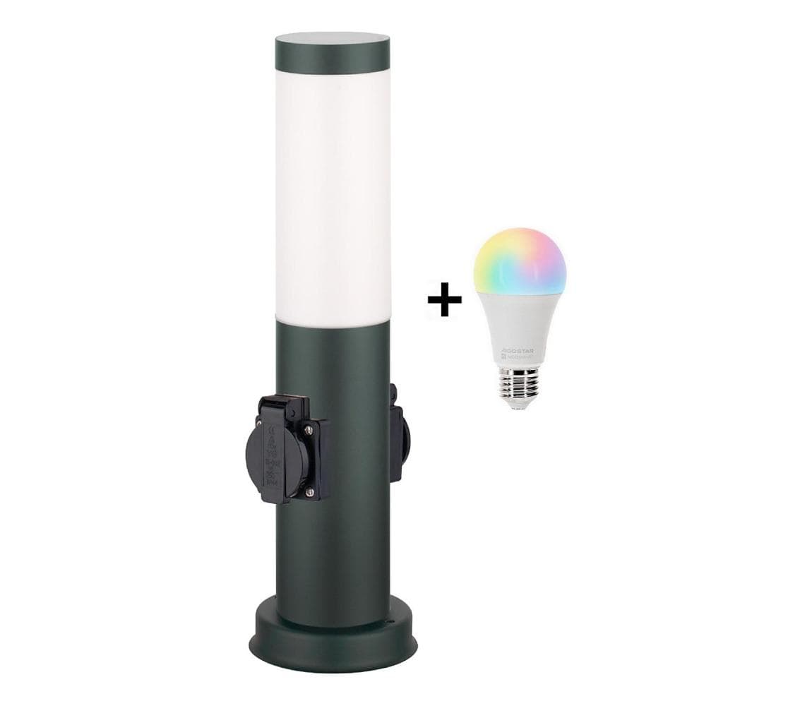 Brilagi - LED RGBW vonkajšie svietidlo s 2 zásuvkami 1xE27/9W/230V 40 cm IP44 antracit BG3942+AI0819