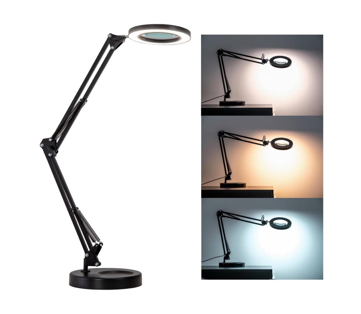Brilagi - LED Stmievateľná stolná lampa s lupou LED/12W/5V 3000/4200/6000K čierna BRI007