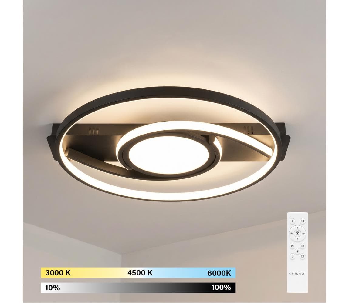 Brilagi - LED stmievateľné stropné svietidlo TWIRL LED/38W/230V čierna + diaľkový ovládač BR25067