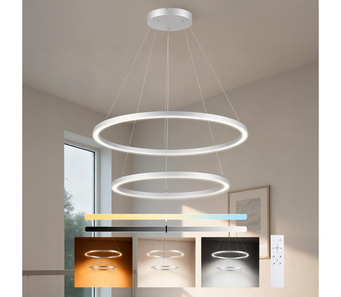 Brilagi-LED Stmievateľný luster na lane PORTOFINO LED/98W/230V priemer 80 cm strieborný + diaľkové ovládanie BRI513
