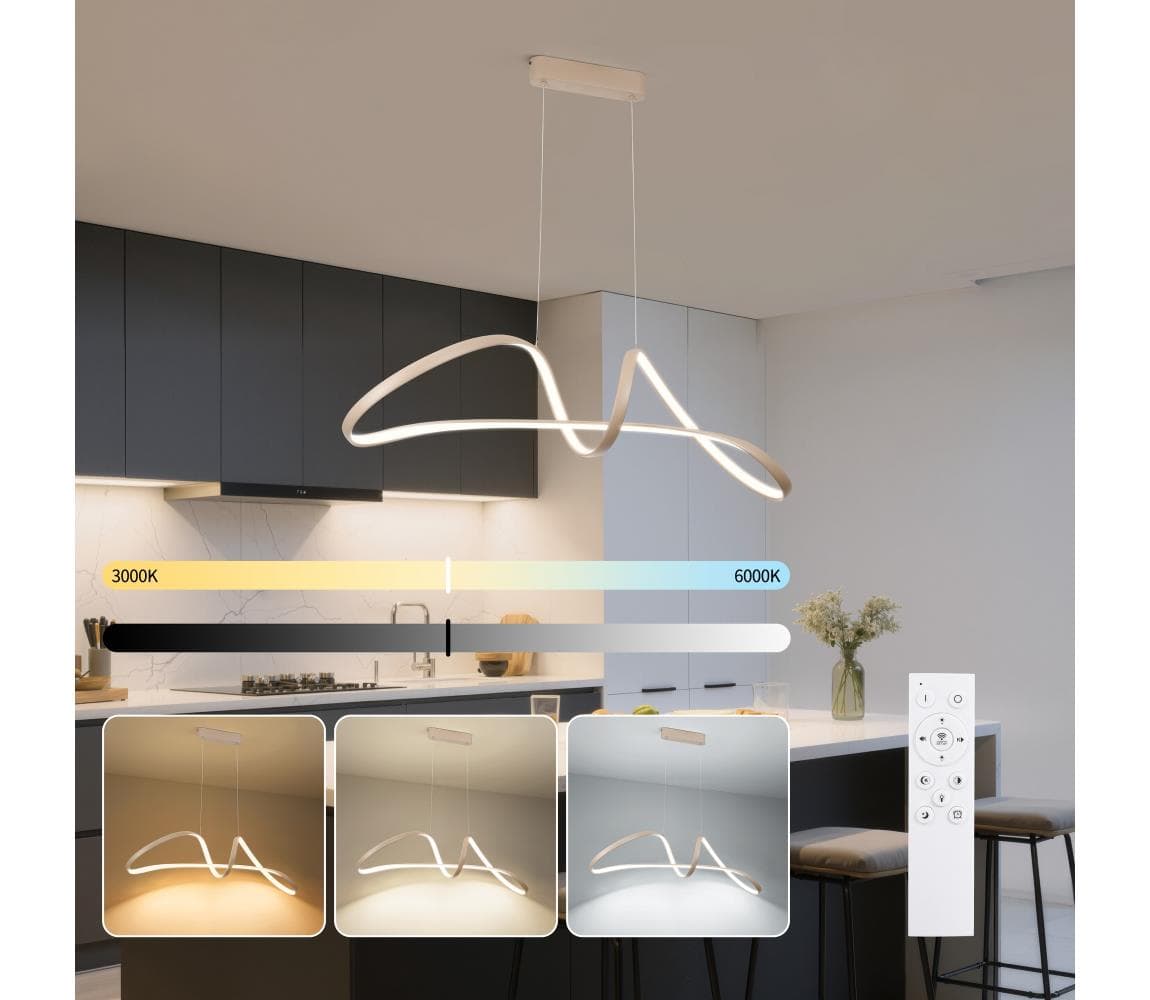 Brilagi-LED Stmievateľný luster na lanku TWISTER LED/60W/230V 3000-6000K béžová+DO BRI726