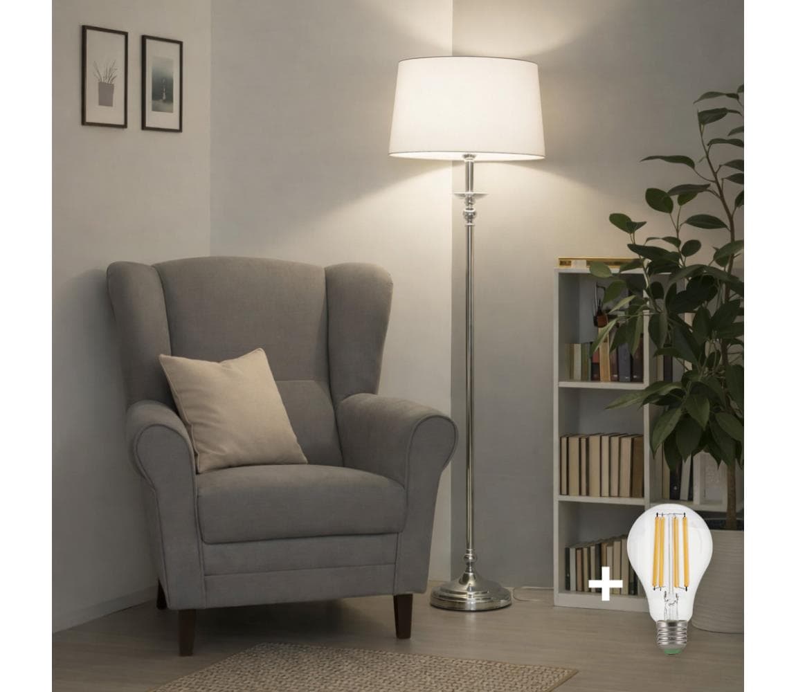 Brilagi - LED stojacia lampa CERIA 1xE27/60W/230V pr. 45 cm lesklý chróm/biela 1xEG49175+1xEG781041
