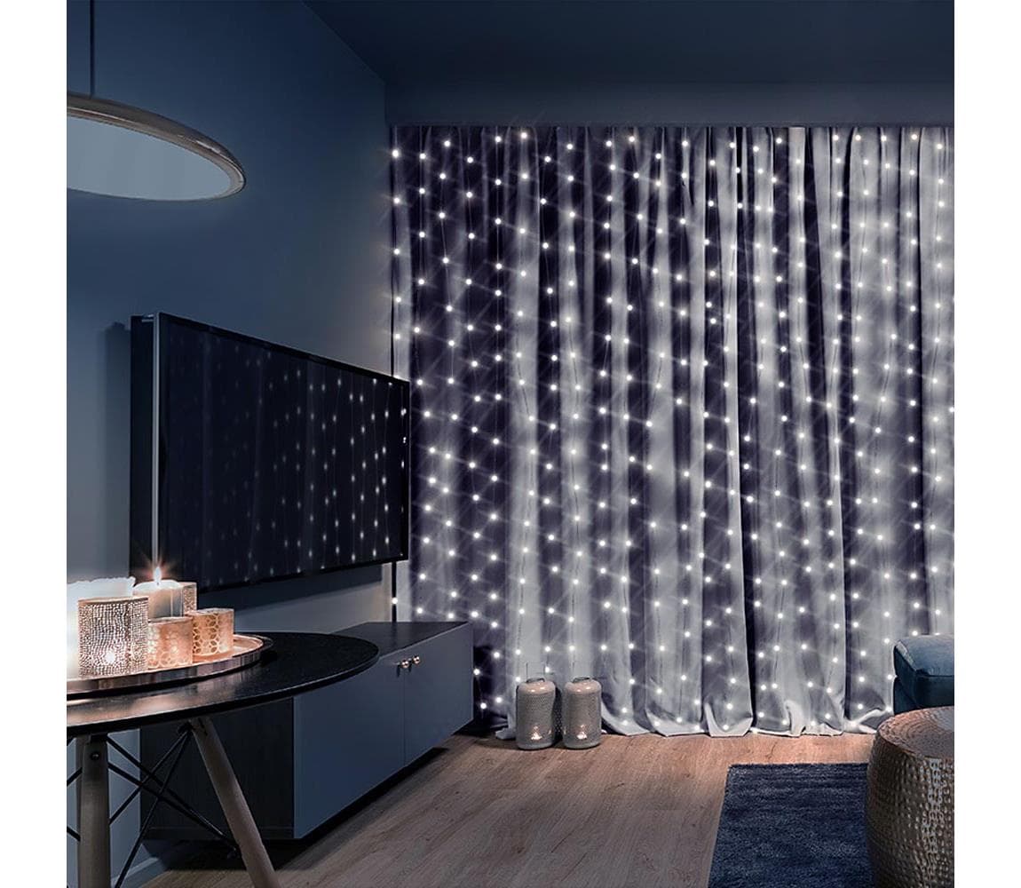 Brilagi - LED Vianočný záves 300xLED/8 funkcí/3xAA/USB 1,2m studená biela 1V10-CW-OEM1