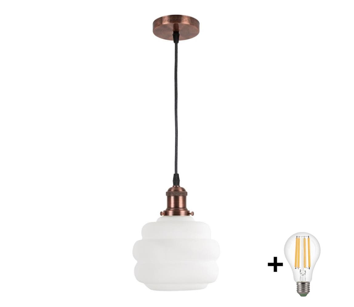 Brilagi - LED závesný luster RETRO GLASS 1xE27/60W/230V Ø 20 cm medený/biely NSTK7639+AI0179