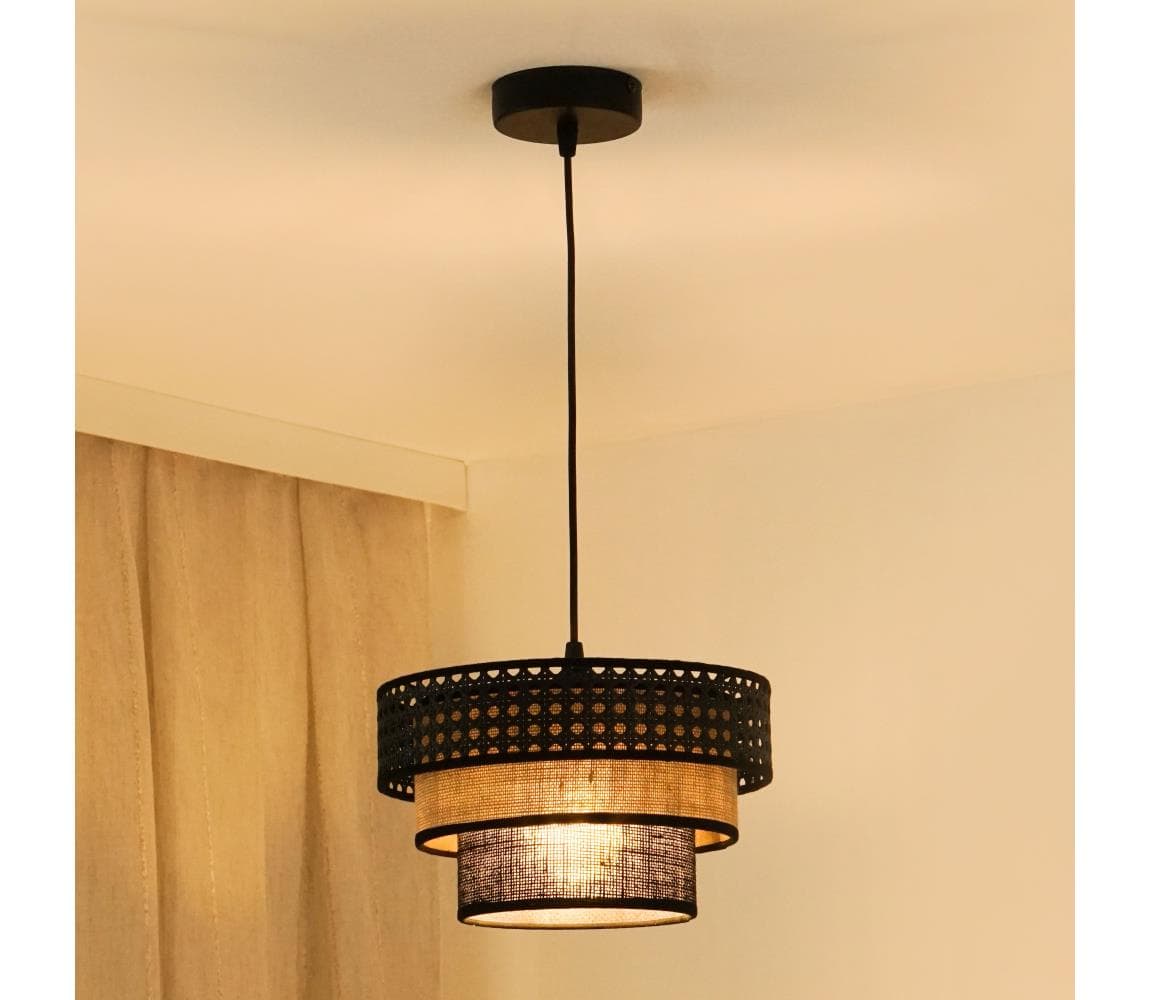 Brilagi - Luster na lanku DAKOTA LUNETA 1xE27/15W/230V pr. 25 cm čierna/ratan 607872