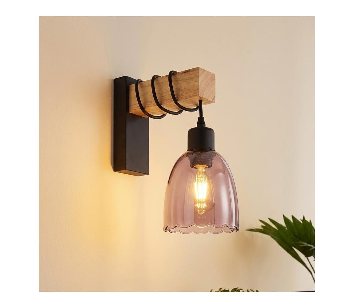 Brilagi - Nástenné svietidlo WOOD GLASS 1xE27/60W/230V borovica/čierna/dymová béžová EG44078+NSTK7393