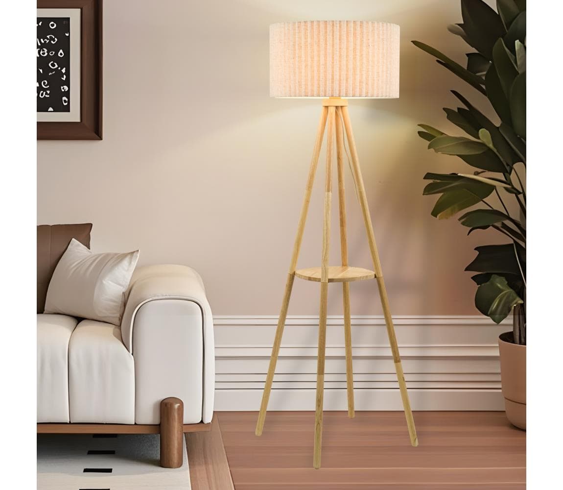 Brilagi - Stojaca lampa NORDIC WAVE 1xE27/15W/230V drevo/ľan BRI429