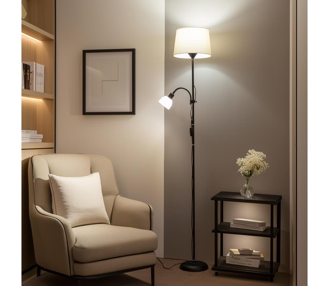Brilagi - Stojacia lampa CERIA 1xE27/100W/230V + 1xE14/25W čierna/béžová 1xBG2825+1xEG781037